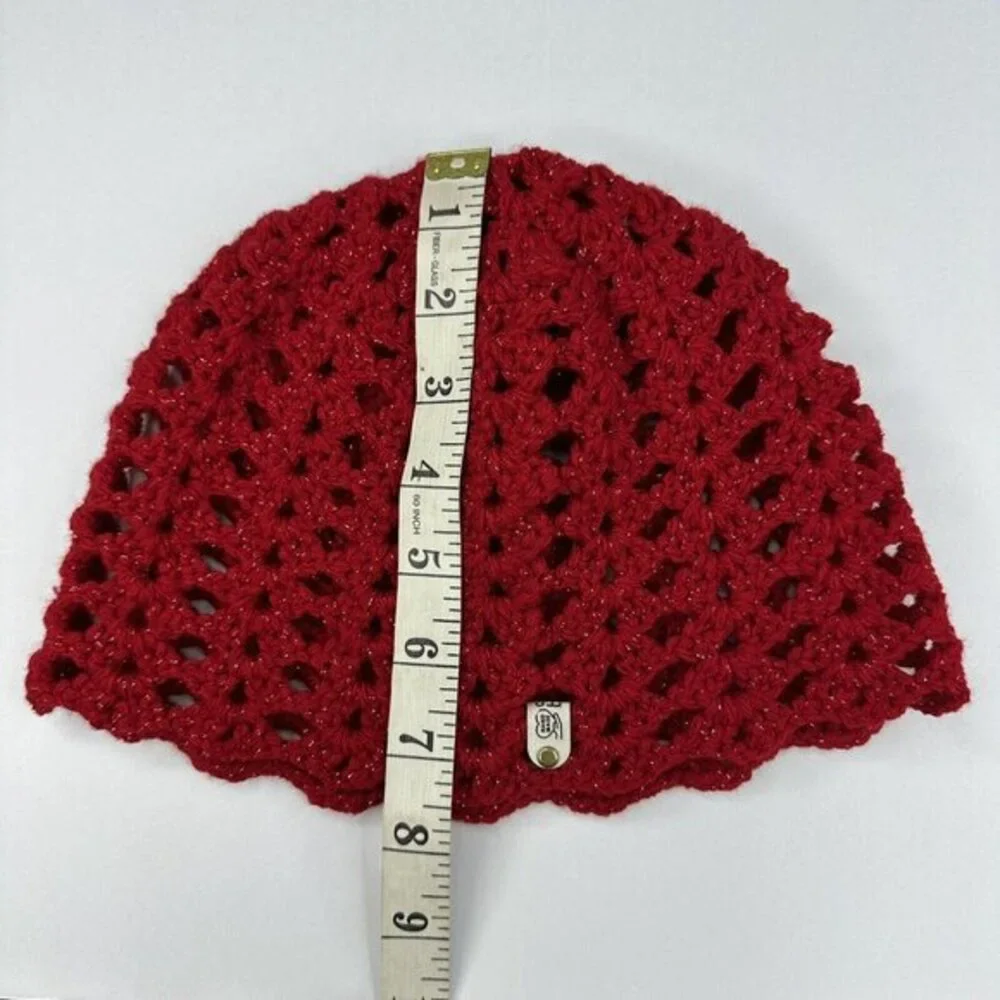 Created By‎ Cyd Big Twist Lacy Cloche Crochet Hat Twinkle Red Metallic NEW